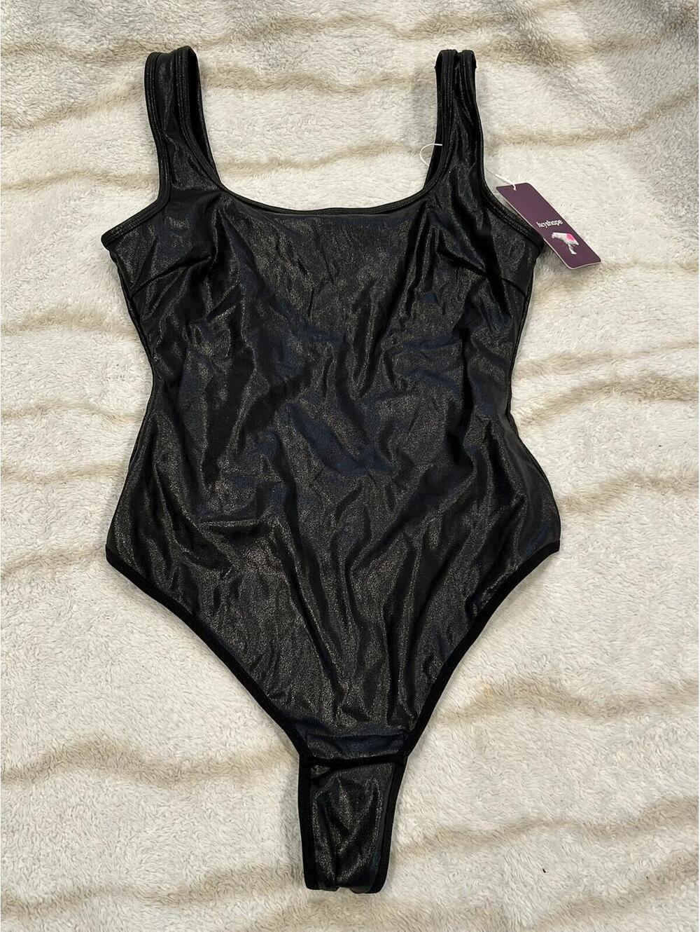 Heyshape Black Shiny One-Piece Swimsuit Size Small